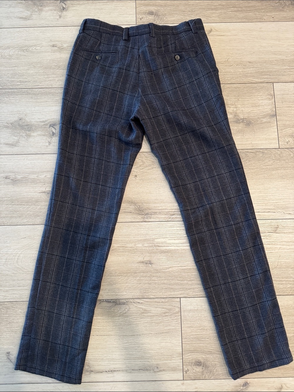 Black Brown 1826 Men's Navy and Charcoal Plaid Dress Pants - Picture 5 of 6